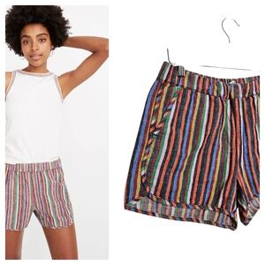Madewell Rainbow Stripe Pull-On Shorts S Cotton Linen Drawstring Relaxed Fit